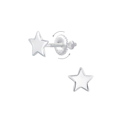 Silver Star Screw Back Earrings - 6281