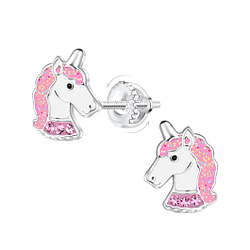 Silver Unicorn Screw Back Earrings - 6279
