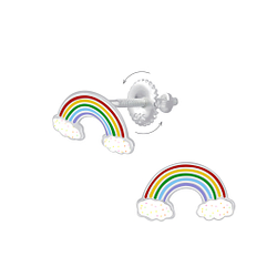 Silver Rainbow Screw Back Earrings - 6348