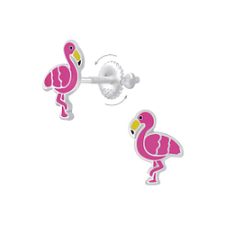 Silver Flamingo Screw Back Earrings - 6276