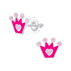 Silver Crown Screw Back Earrings - 6323