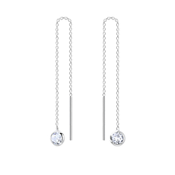 4mm Round Cubic Zirconia Silver Thread Through Earrings - 4678