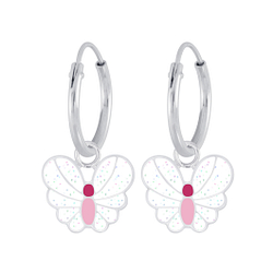 Silver Butterfly Charm Hoop Earrings - 6268