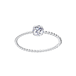 4mm Round Cubic Zirconia Silver Twisted Band Solitaire Ring - 6292