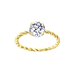 6mm Round Cubic Zirconia Silver Twisted Band Solitaire Ring - 5607