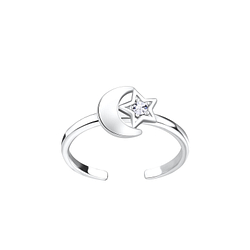 Silver Moon and Star Toe Ring - 6245