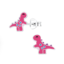 Silver Dinosaur Stud Earrings - 6087
