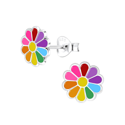 Silver Daisy Flower Stud Earrings - 6029