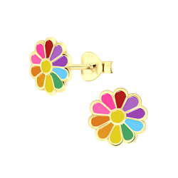 Silver Daisy Flower Stud Earrings - 6028