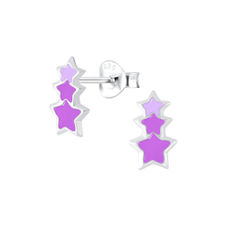 Silver Triple Star Stud Earrings - 6000