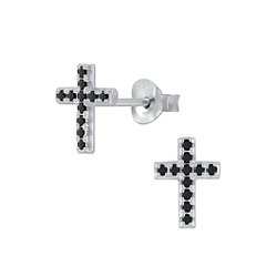 Silver Cross Stud Earrings - 4443