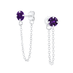 4mm Round Cubic Zirconia Silver Stud Earrings with Chain - Wholesale - 6203 4mm Round Cubic Zirconia Silver Stud Earrings with Chain - Wholesale - 6203