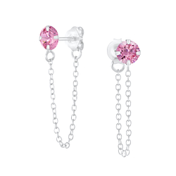 4mm Round Cubic Zirconia Silver Stud Earrings with Chain - Wholesale - 6203 4mm Round Cubic Zirconia Silver Stud Earrings with Chain - Wholesale - 6203