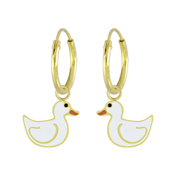 Silver Duck Charm Hoop Earrings - 6527