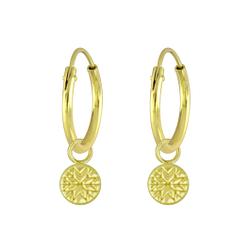 Silver Patterned Charm Hoop Earrings - 6606