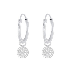 Silver Patterned Charm Hoop Earrings - 6605