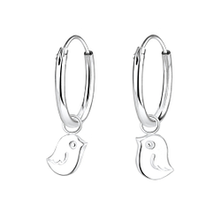 Silver Bird Charm Hoop Earrings - 6604