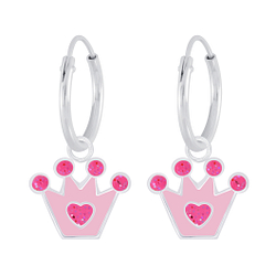 Silver Crown Charm Hoop Earrings - 6671