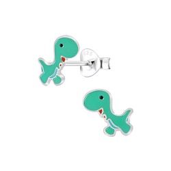 Silver Dinosaur Stud Earrings - 6039