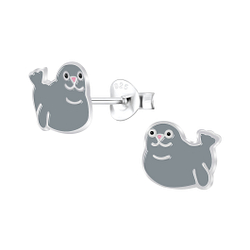 Silver Seal Stud Earrings - 6590