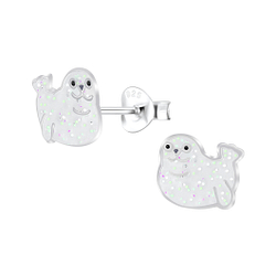 Silver Seal Stud Earrings - 6738