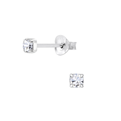 3mm Round Crystal Silver Stud Earrings - 5086 3mm Round Crystal Silver Stud Earrings - 5086