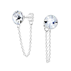 8mm Round Crystal Silver Stud Earrings with Chain - Wholesale - 6686 8mm Round Crystal Silver Stud Earrings with Chain - Wholesale - 6686