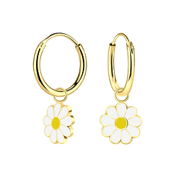 Silver Daisy Flower Charm Hoop Earrings - 6772