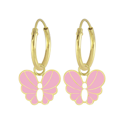 Silver Butterfly Charm Hoop Earrings - 6766