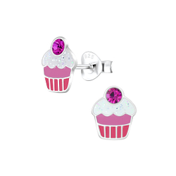 Silver Cupcake Stud Earrings - 6810