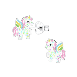 Silver Unicorn Stud Earrings - 6888
