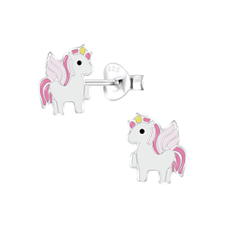 Silver Unicorn Stud Earrings - 6863