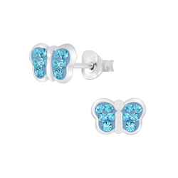 Silver Butterfly Crystal Stud Earrings - 6802