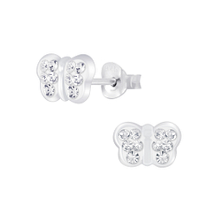 Silver Butterfly Crystal Stud Earrings - 6802 Silver Butterfly Crystal Stud Earrings - 6802