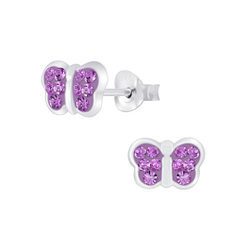 Silver Butterfly Crystal Stud Earrings - 6802 Silver Butterfly Crystal Stud Earrings - 6802