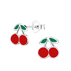 Silver Cherry Stud Earrings - 5854