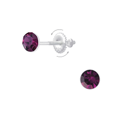 4mm Round Crystal Silver Screw Back Earrings - Wholesale - 6857