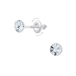 4mm Round Crystal Silver Screw Back Earrings - 6857