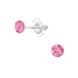 4mm Round Crystal Silver Screw Back Earrings - 6857