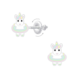 Silver Hula Hooping Unicorn Screw Back Earrings - 6869 Silver Hula Hooping Unicorn Screw Back Earrings - 6869