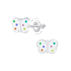 Silver Butterfly Screw Back Earrings - 6862