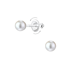 4mm Pearl Silver Screw Back Earrings - 6798