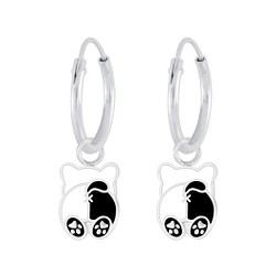 Silver Dog Charm Hoop Earrings - 6830