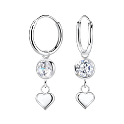 Silver Heart Charm Hoop Earrings - 6617