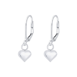 Silver Heart Lever Back Earrings - 6885