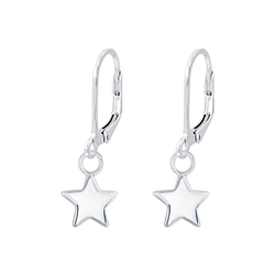 Silver Star Lever Back Earrings - 6886