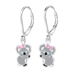 Silver Koala Lever Back Earrings - 6940