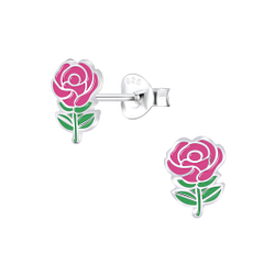 Silver Rose Stud Earrings - 6055