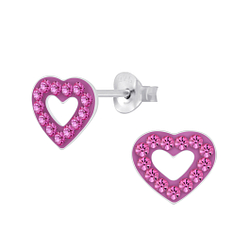 Silver Crystal Heart Stud Earrings - Wholesale - 6909