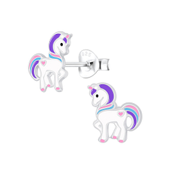 Silver Unicorn Stud Earrings - 6865